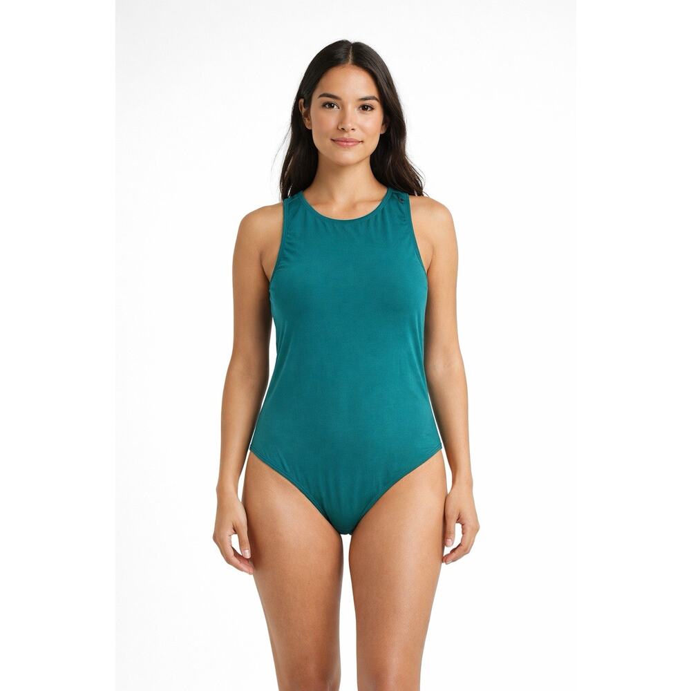 Express Teal Women's One Piece Bodysuit XL Solid Sleeveless Opaque